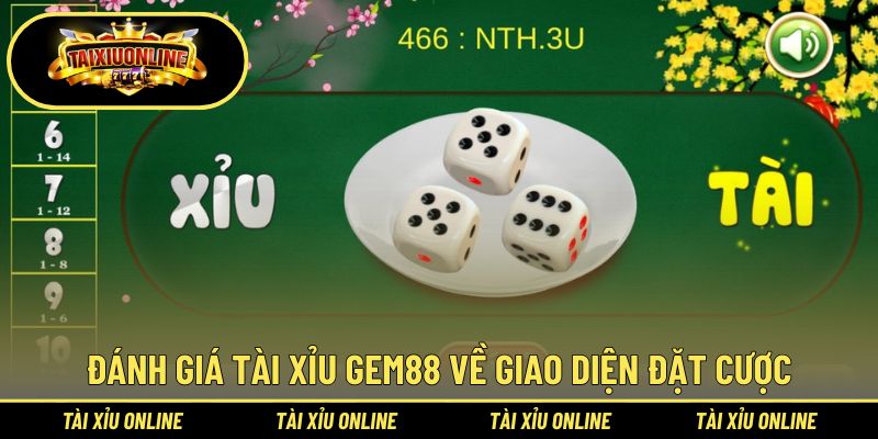 Đánh giá tài xỉu Gem88 về giao diện đặt cược